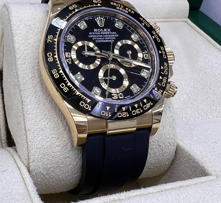 Rolex Daytona Black Diamond Dial Yellow Gold Oysterflex
