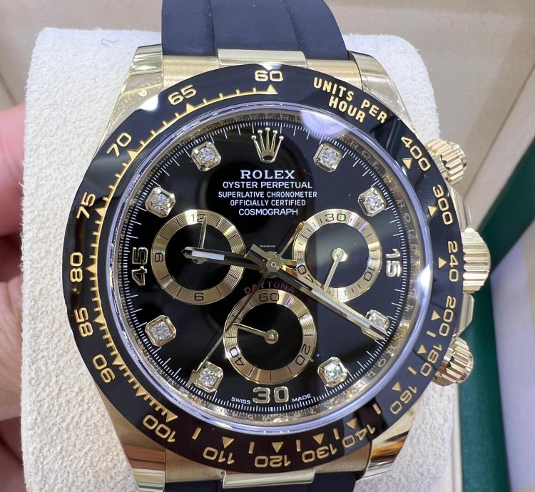 Rolex Daytona Black Diamond Dial Yellow Gold Oysterflex