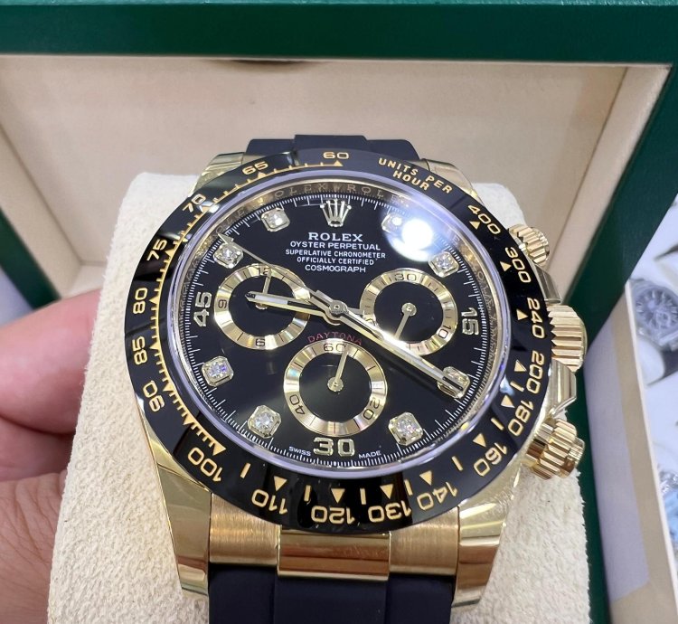 Rolex Daytona Black Diamond Dial Yellow Gold Oysterflex