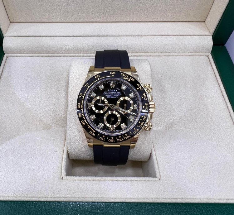 Rolex Daytona Black Diamond Dial Yellow Gold Oysterflex
