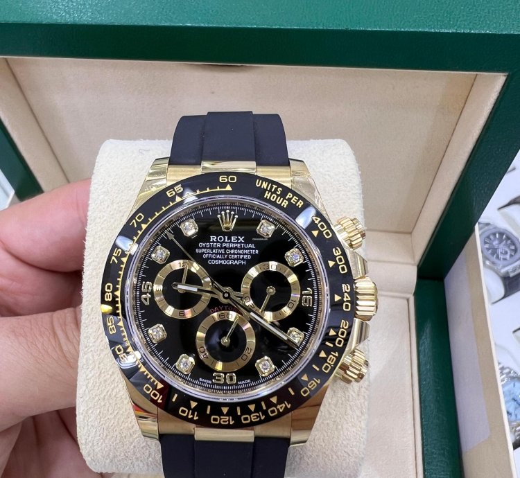 Rolex Daytona Black Diamond Dial Yellow Gold Oysterflex