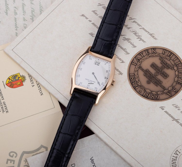 Patek Philippe Jump Hour Limited Edition 150th Anniversary Ref 3969r 18k Rose Gold Box And Papers 1989 Tonneau-shaped Case