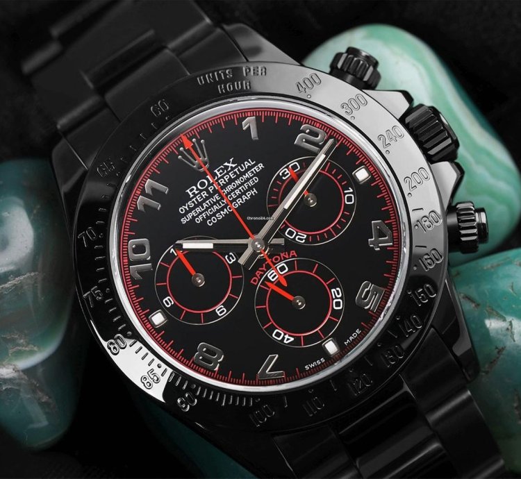 Rolex Daytona Black Red Arabic Racing Dial Black Pvd Dlc Coated Watch 116523