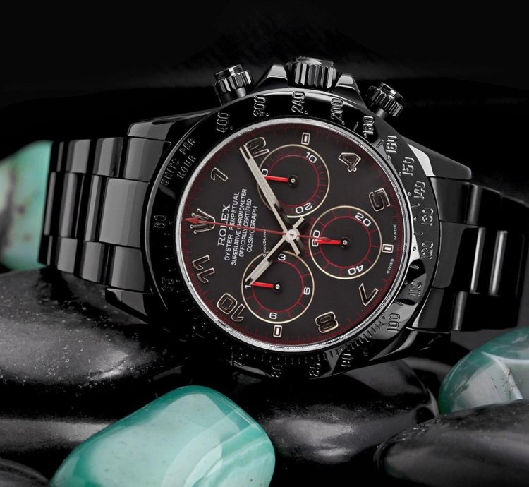 Rolex Daytona Black Red Arabic Racing Dial Black Pvd Dlc Coated Watch 116523