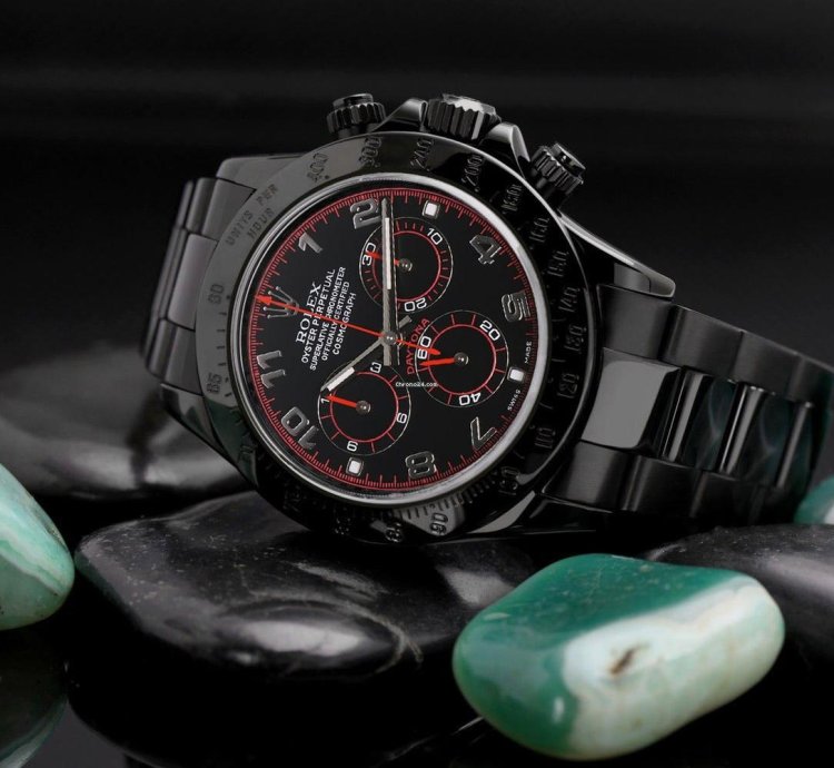 Rolex Daytona Black Red Arabic Racing Dial Black Pvd Dlc Coated Watch 116523