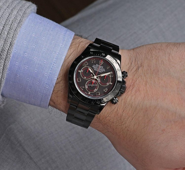 Rolex Daytona Black Red Arabic Racing Dial Black Pvd Dlc Coated Watch 116523