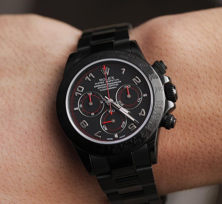 Rolex Daytona Black Red Arabic Racing Dial Black Pvd Dlc Coated Watch 116523