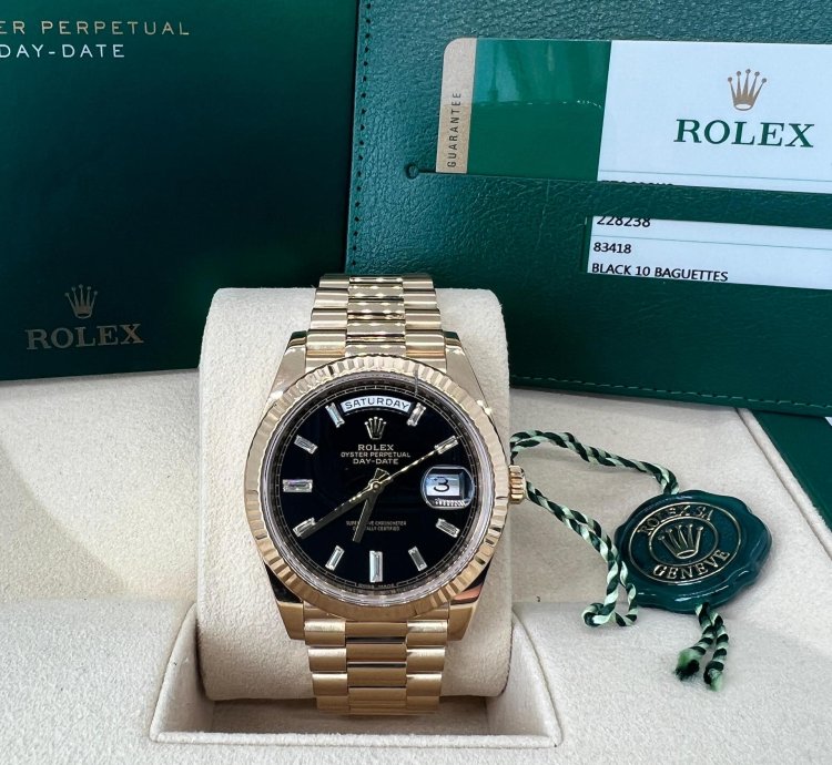 Rolex Day-date 40 228238 Black Baguette Diamond Dial Full Set