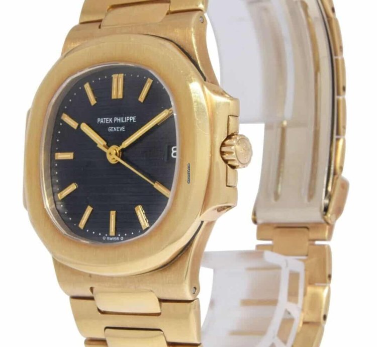 Patek Philippe Nautilus 18k Yellow Gold Blue Dial Mens 37 5mm Watch 3800 001