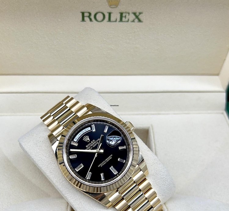 Rolex Day-date 40 228238 Yellow Gold Watch Black Baguette Diamond Dial