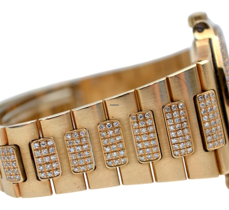 Patek Philippe Nautilus 37 5mm Yellow Gold Diamond Paved Vintage 1983 Ref 3800 5