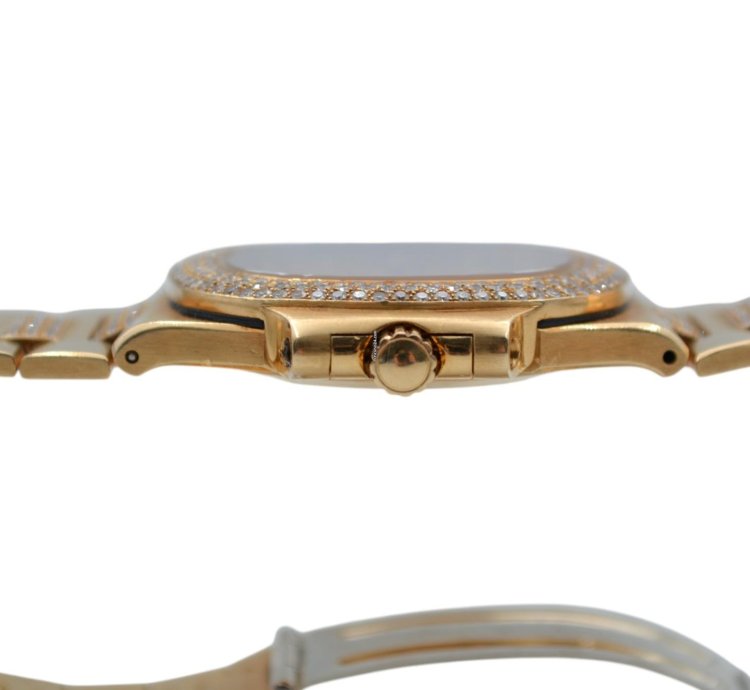 Patek Philippe Nautilus 37 5mm Yellow Gold Diamond Paved Vintage 1983 Ref 3800 5