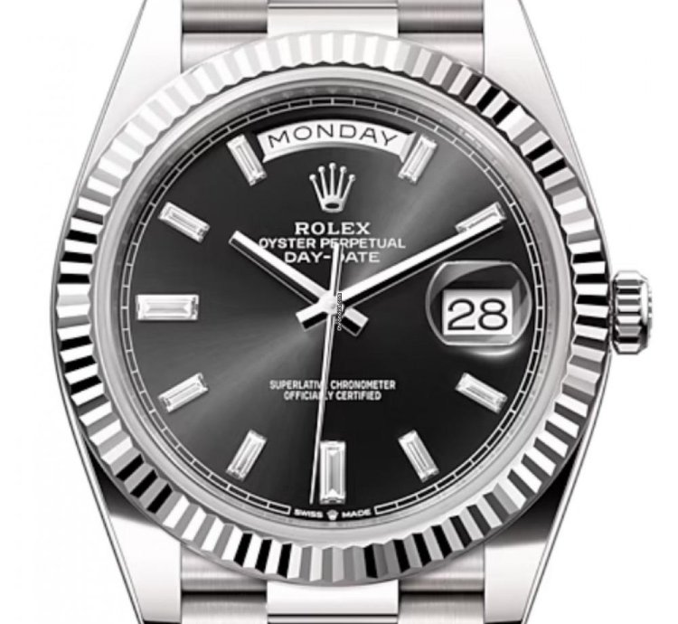 Rolex Day-date 40 228239 40mm White Gold Black Baguette Dial Unworn 2023