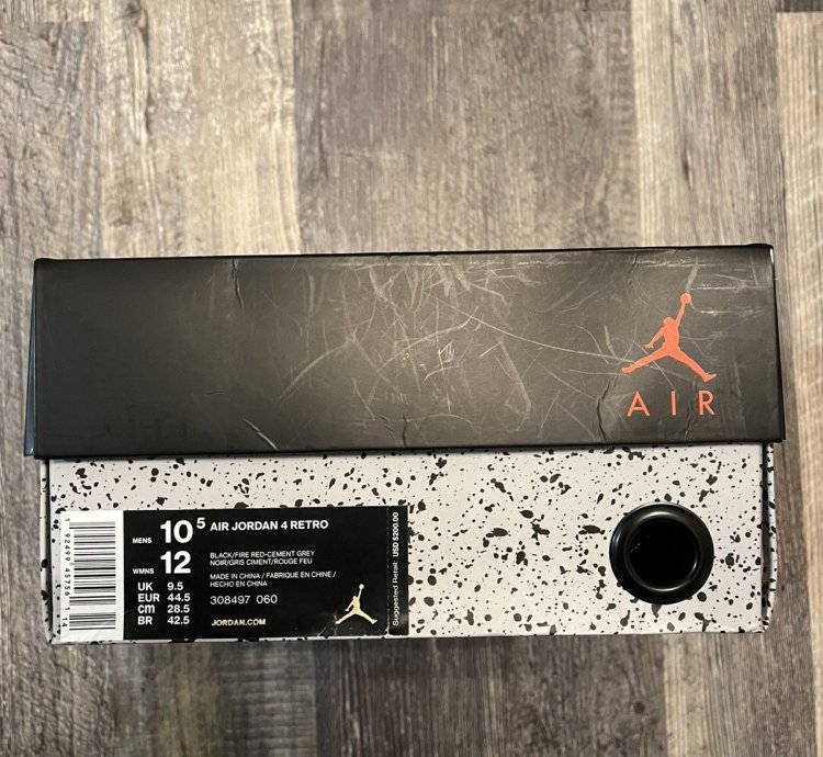 2019 Air Jordan 4 Retro Black Cement Red Sz 10 5