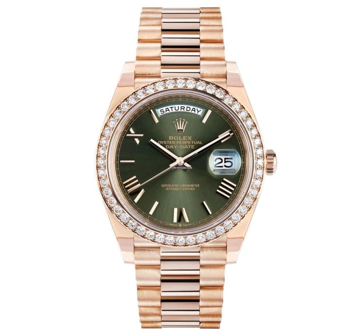 Rolex Day-date 40 228345rbr 18k Rose Gold Green Roman Dial 40 Mm