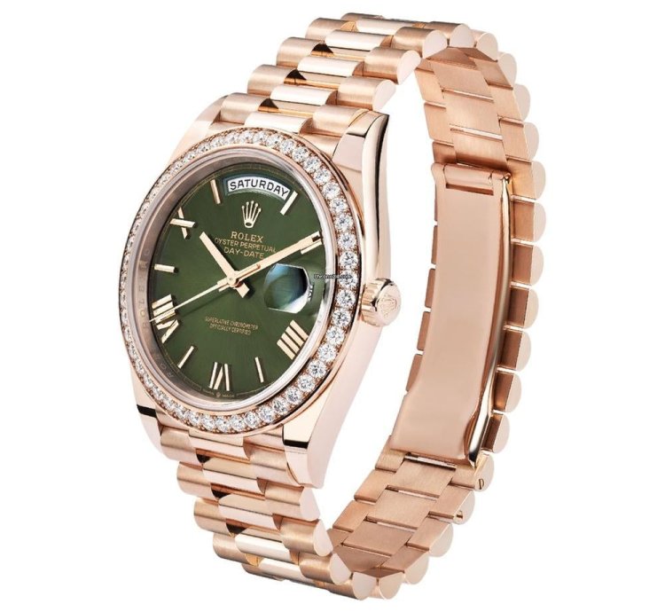 Rolex Day-date 40 228345rbr 18k Rose Gold Green Roman Dial 40 Mm