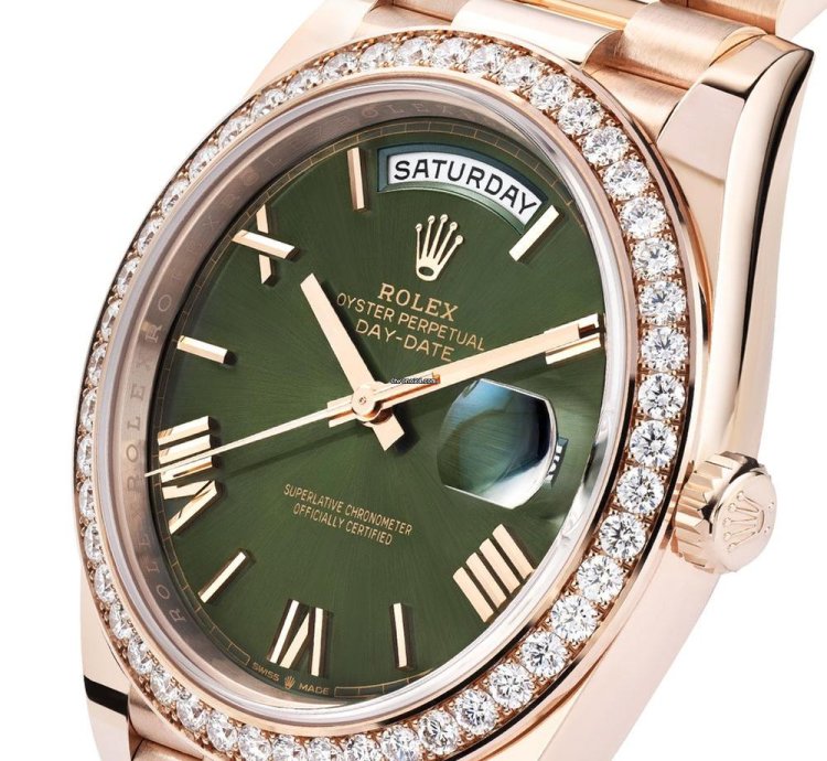 Rolex Day-date 40 228345rbr 18k Rose Gold Green Roman Dial 40 Mm