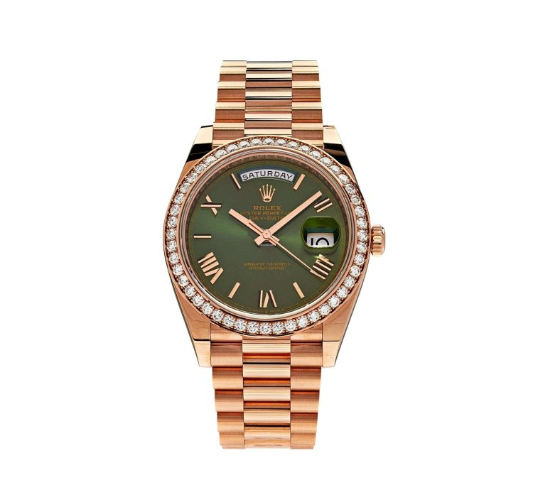 Rolex Day-date 40 228345rbr Rose Gold Olive Green Dial Diamond Bezel 2021