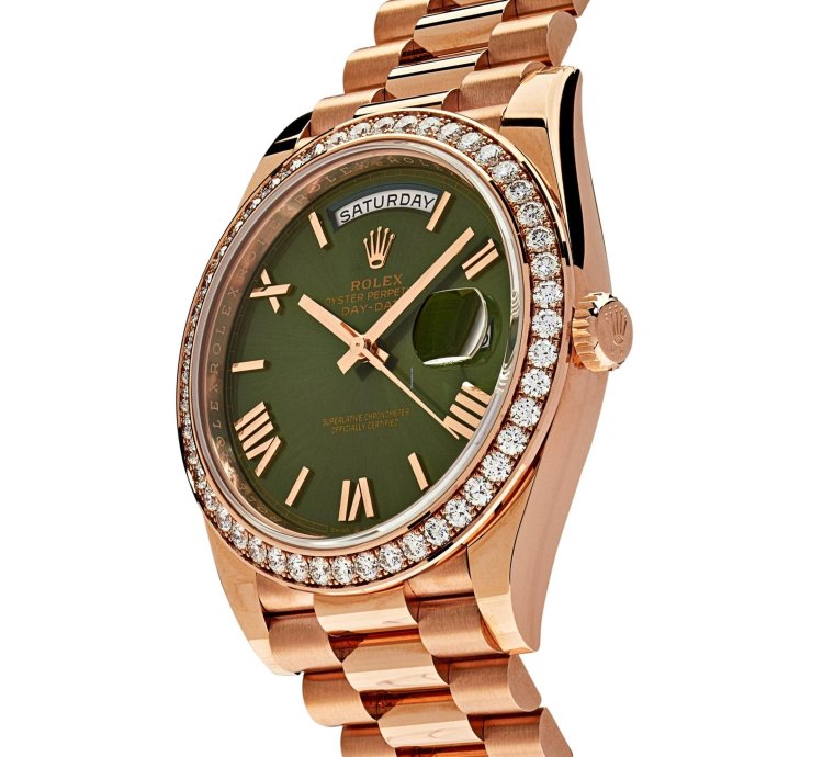 Rolex Day-date 40 228345rbr Rose Gold Olive Green Dial Diamond Bezel 2021