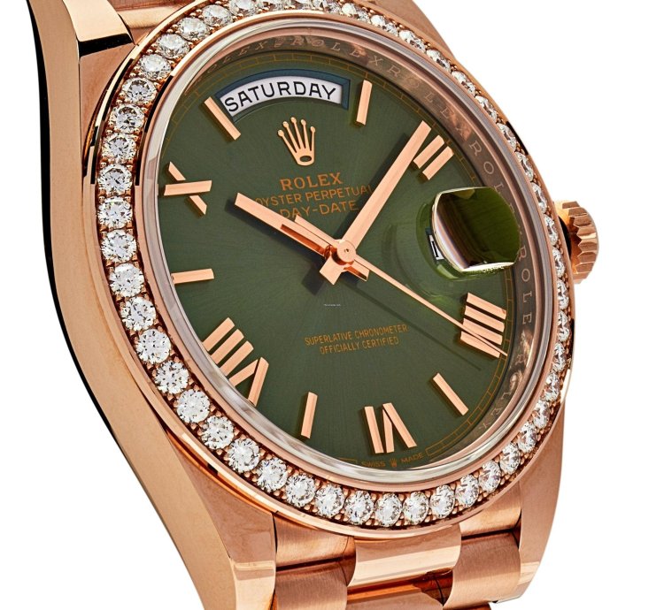 Rolex Day-date 40 228345rbr Rose Gold Olive Green Dial Diamond Bezel 2021