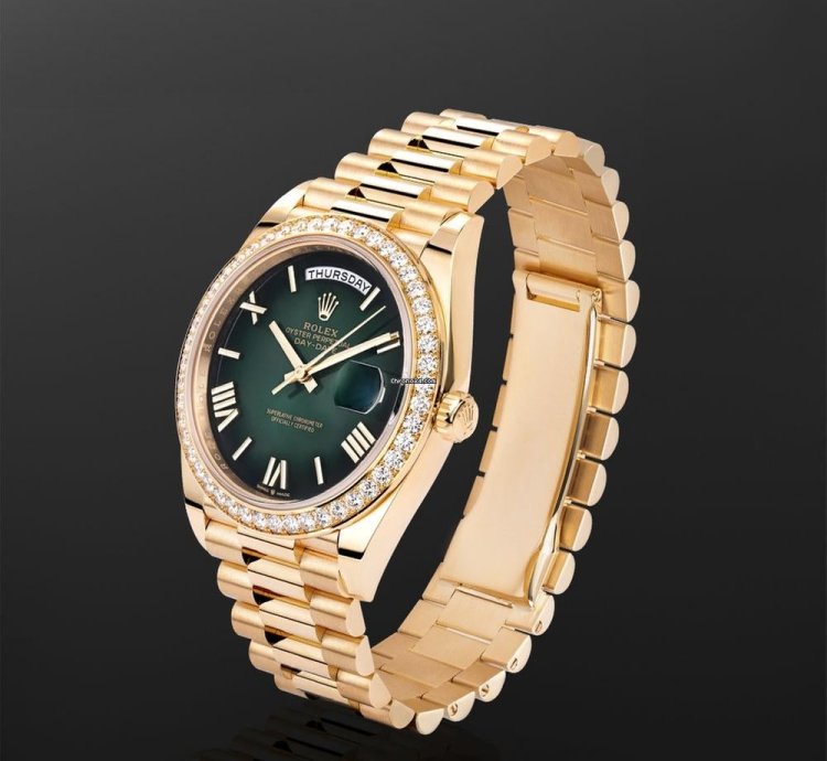 Rolex Day-date 40 228348rbr 18k Yellow Gold Diamond Bezel Green Roman Dial 40 Mm