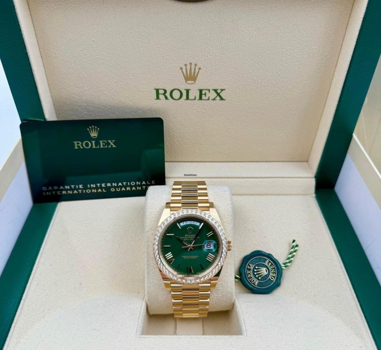 Rolex Day-date 40 228348rbr 40mm Yellow Gold Green Roman Dial Diamond Bezel Unworn 2024