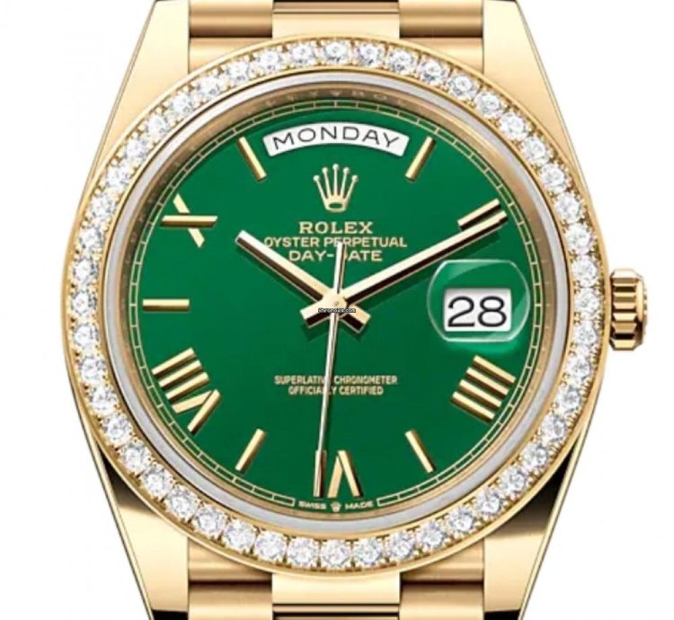 Rolex Day-date 40 228348rbr 40mm Yellow Gold Green Roman Dial Diamond Bezel Unworn 2024