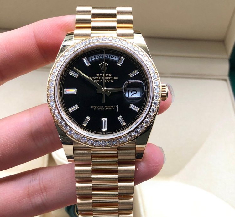 Rolex Day-date 40 228348rbr Black Dial Diamonds Bezel