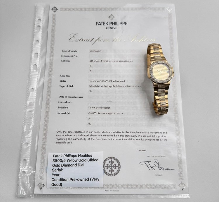 Patek Philippe Nautilus 3800 5 Yellow Gold Glided Gold Diamond Dial 1984