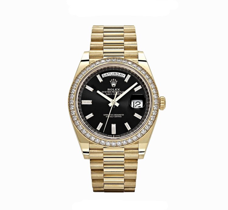 Rolex Day-date 40 228348rbr Yellow Gold Black Diamond Dial Diamond Bezel