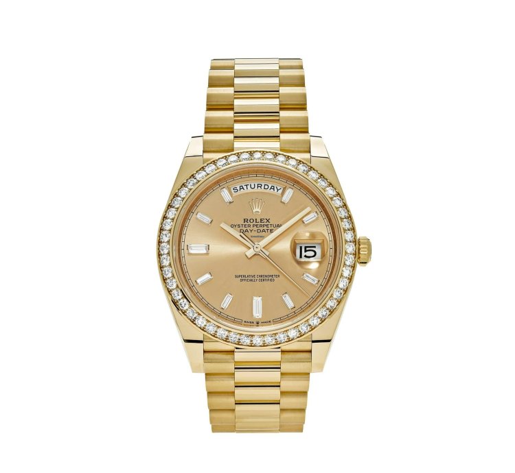 Rolex Day-date 40 228348rbr Yellow Gold Diamond Bezel Champagne Diamond Dial
