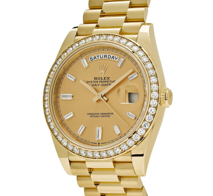 Rolex Day-date 40 228348rbr Yellow Gold Diamond Bezel Champagne Diamond Dial
