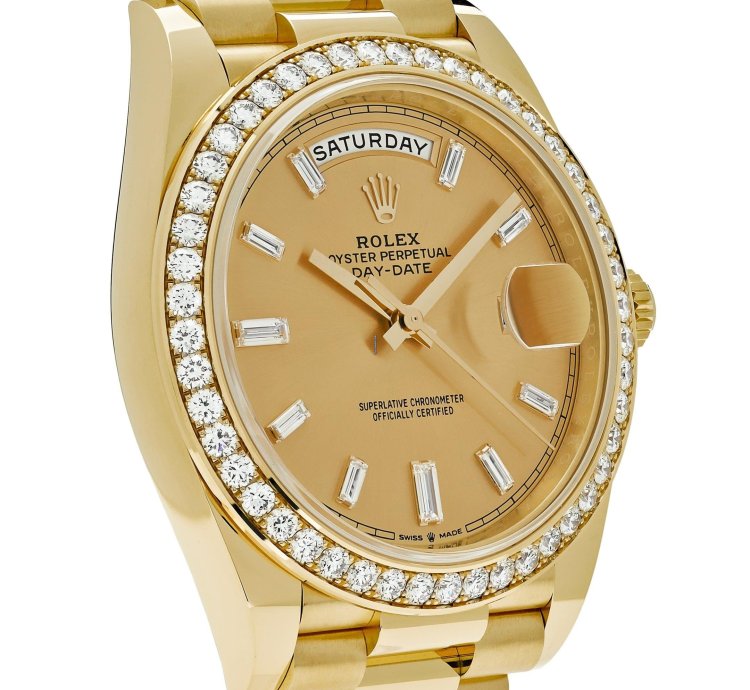 Rolex Day-date 40 228348rbr Yellow Gold Diamond Bezel Champagne Diamond Dial