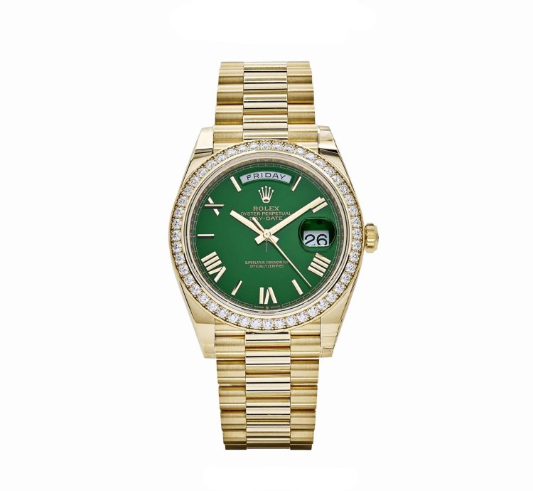 Rolex Day-date 40 228348rbr Yellow Gold Green Roman Numeral Dial Diamond Bezel 2024