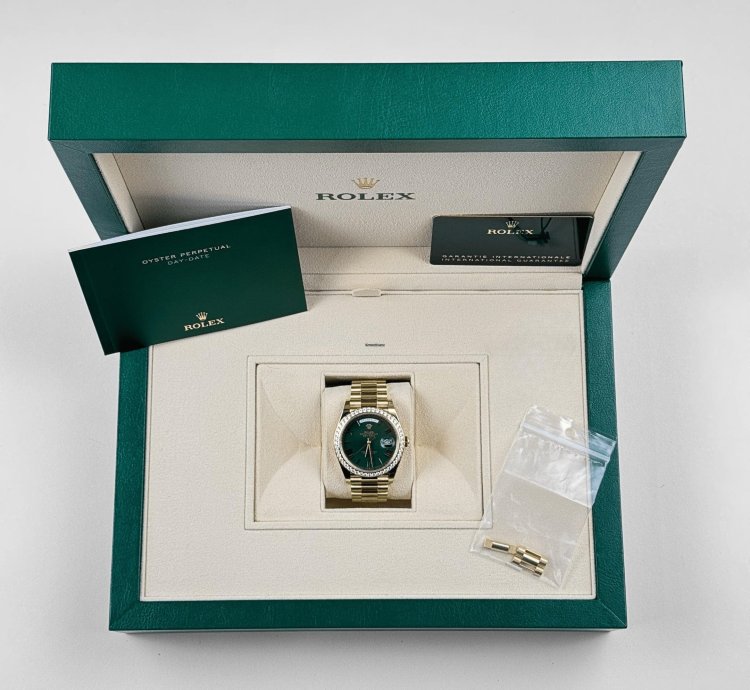 Rolex Day-date 40 228348rbr Yellow Gold Green Roman Numeral Dial Diamond Bezel 2024