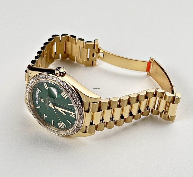 Rolex Day-date 40 228348rbr Yellow Gold Green Roman Numeral Dial Diamond Bezel 2024