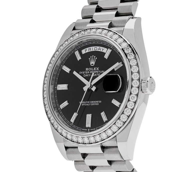 Rolex Day-date 40 228349rbr White Gold Diamond Bezel Black Dial 2024