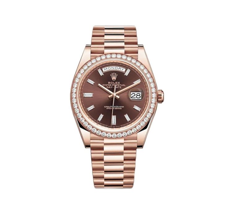 Rolex Day-date 40 40mm 18k Everose Gold President Chocolate Baguette Diamond Dial