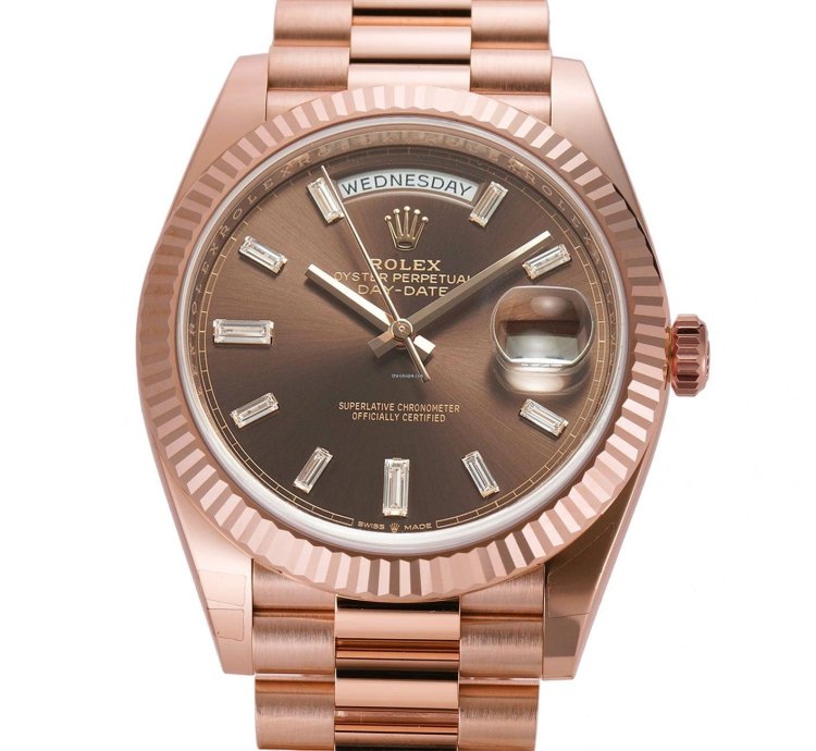Rolex Day-date 40 40mm 18k Everose Gold President Chocolate Brown Baguette Diamond Dial