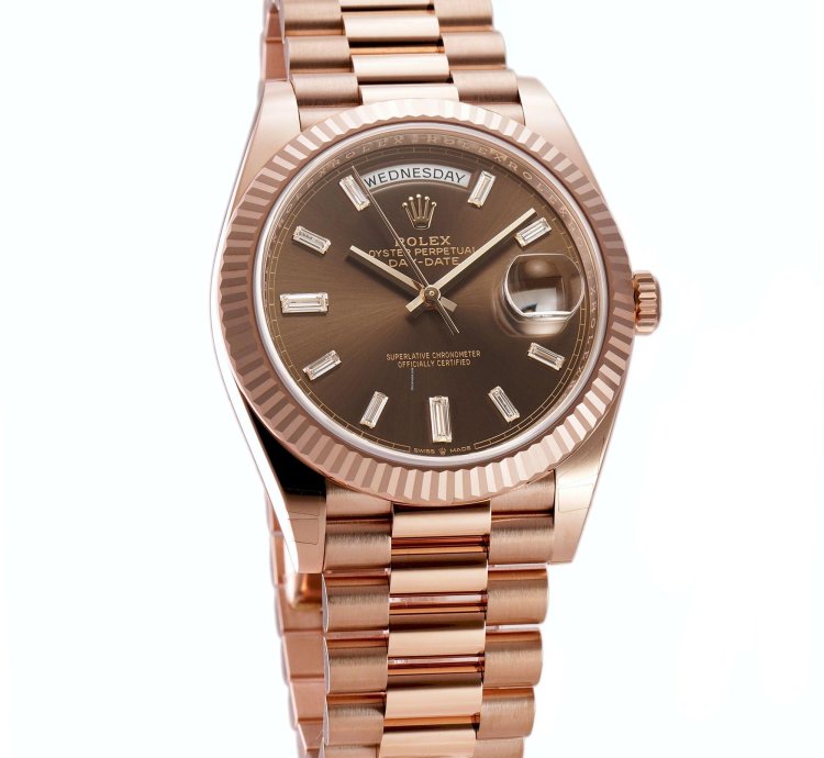 Rolex Day-date 40 40mm 18k Everose Gold President Chocolate Brown Baguette Diamond Dial