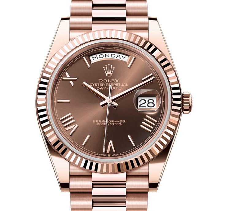 Rolex Day-date 40 40mm 18k Everose Gold President Chocolate Brown Roman Dial
