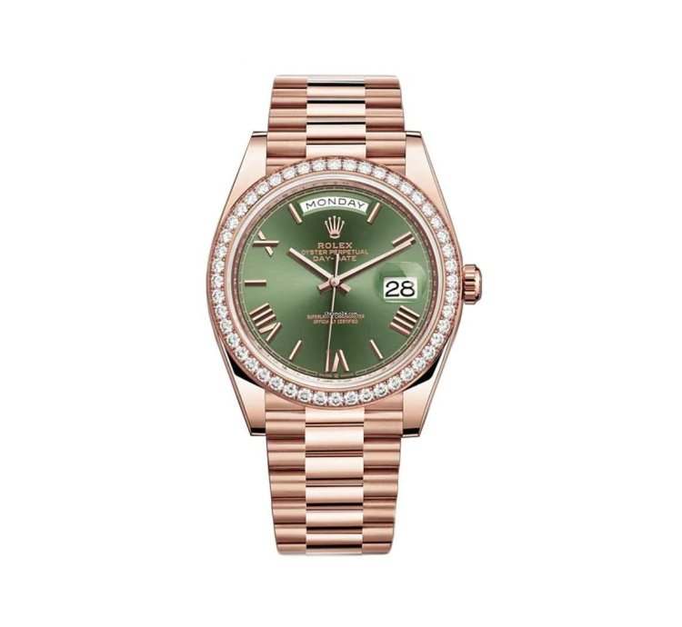Rolex Day-date 40 40mm 18k Everose Gold President Olive Green Roman Dial