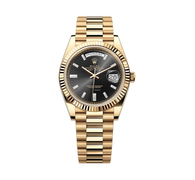 Rolex Day-date 40 40mm 18k Yellow Gold President Black Baguette Diamond Dial