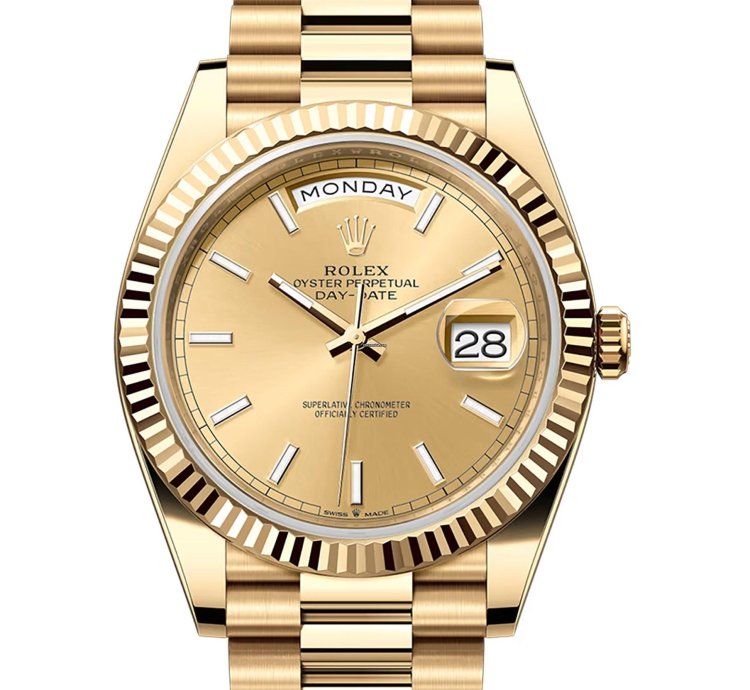 Rolex Day-date 40 40mm 18k Yellow Gold President Champagne Index Dial