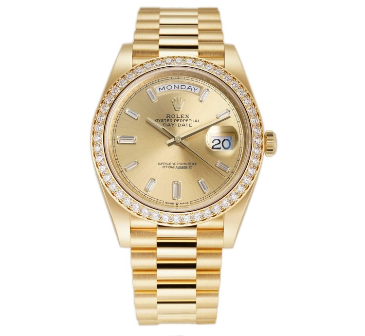 Rolex Day-date 40 40mm 18k Yellow Gold President Diamond Bezel Champagne Baguette Diamond Dial