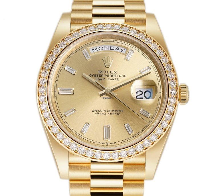 Rolex Day-date 40 40mm 18k Yellow Gold President Diamond Bezel Champagne Baguette Diamond Dial