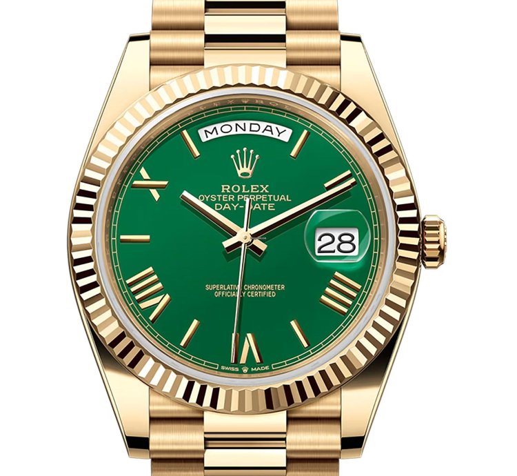 Rolex Day-date 40 40mm 18k Yellow Gold President Green Roman Dial