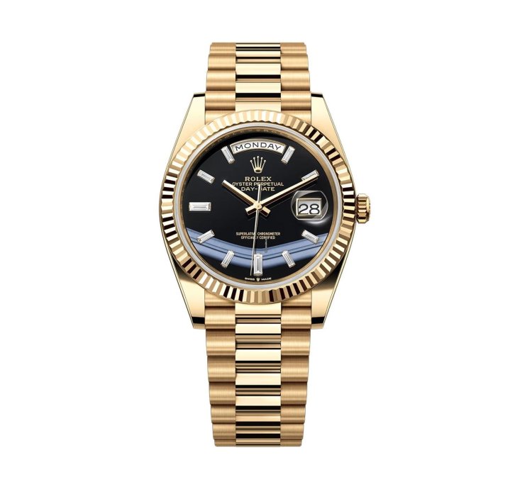 Rolex Day-date 40 40mm 18k Yellow Gold President Onyx Baguette Diamond Dial