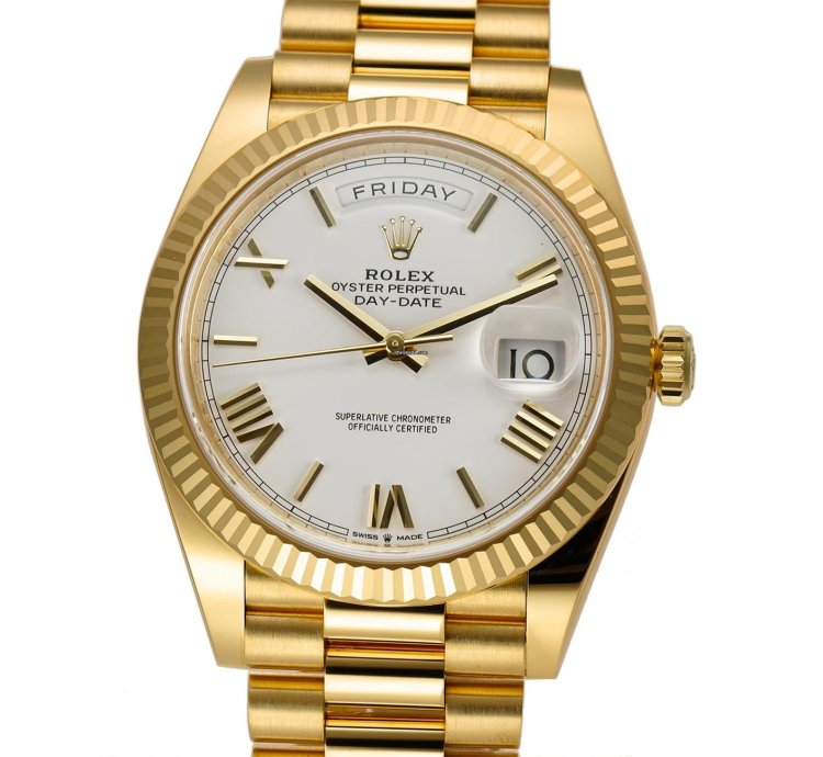 Rolex Day-date 40 40mm 18k Yellow Gold President White Roman Dial