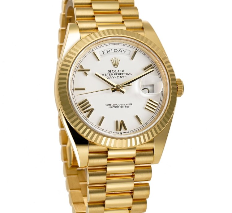 Rolex Day-date 40 40mm 18k Yellow Gold President White Roman Dial